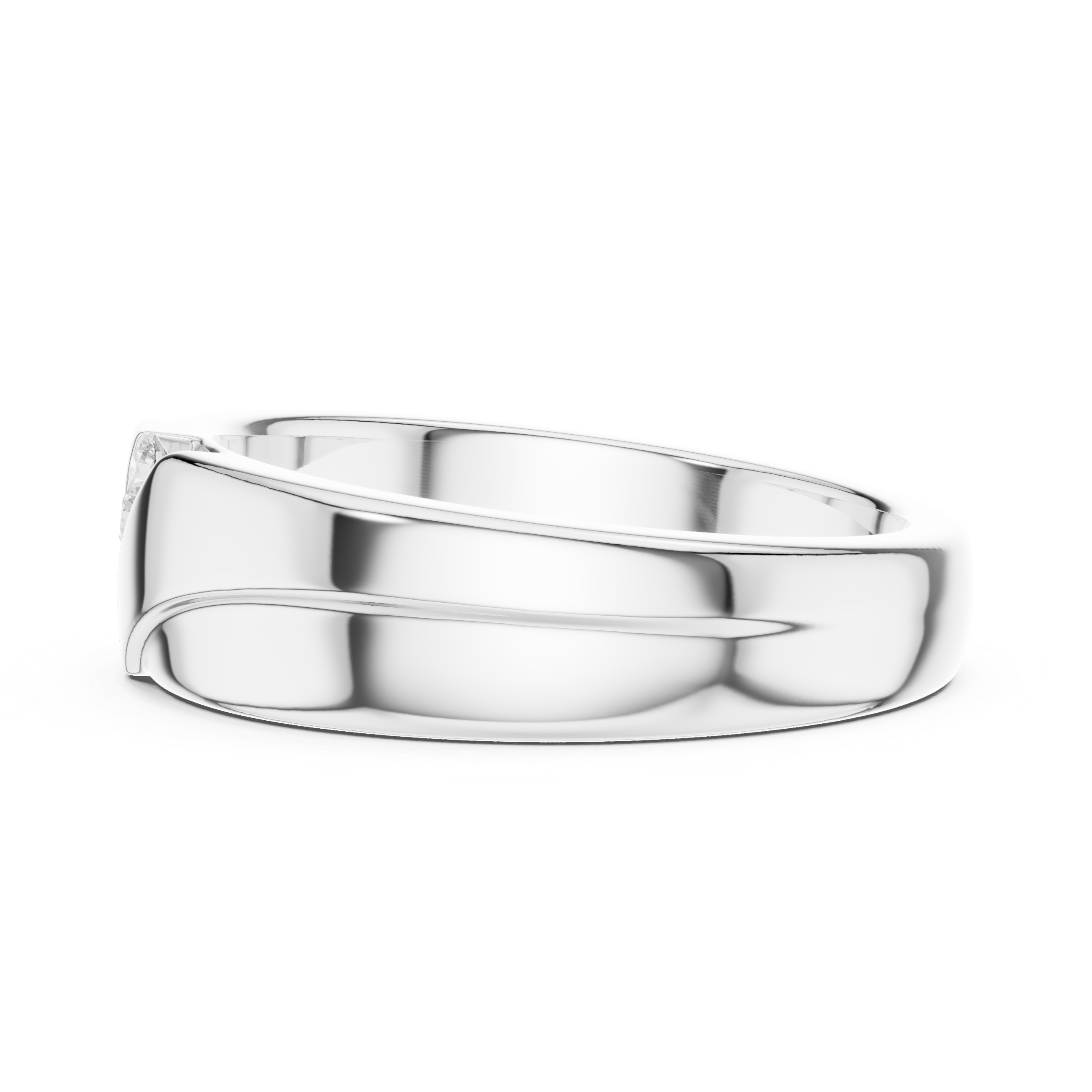 Trio channel band mens ring with bold polished grooved shank