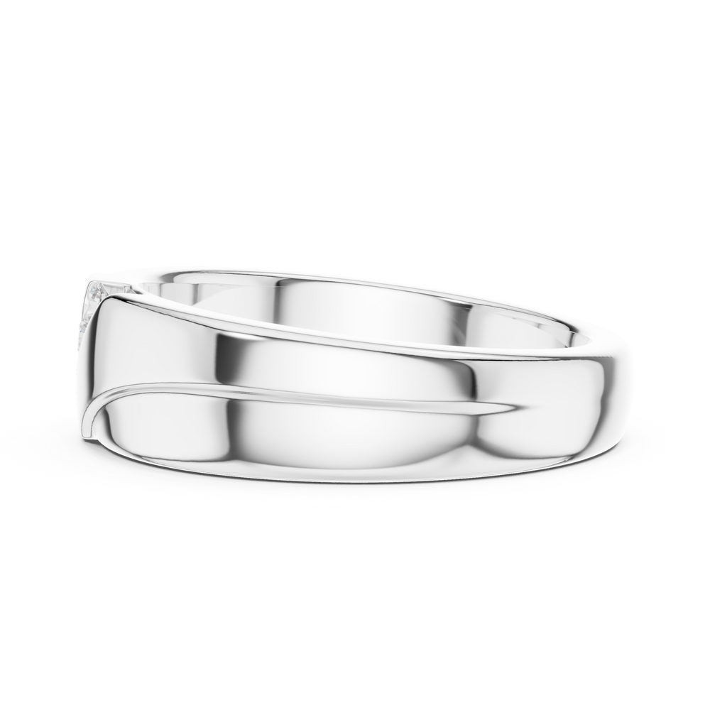 Trio channel band mens ring with bold polished grooved shank