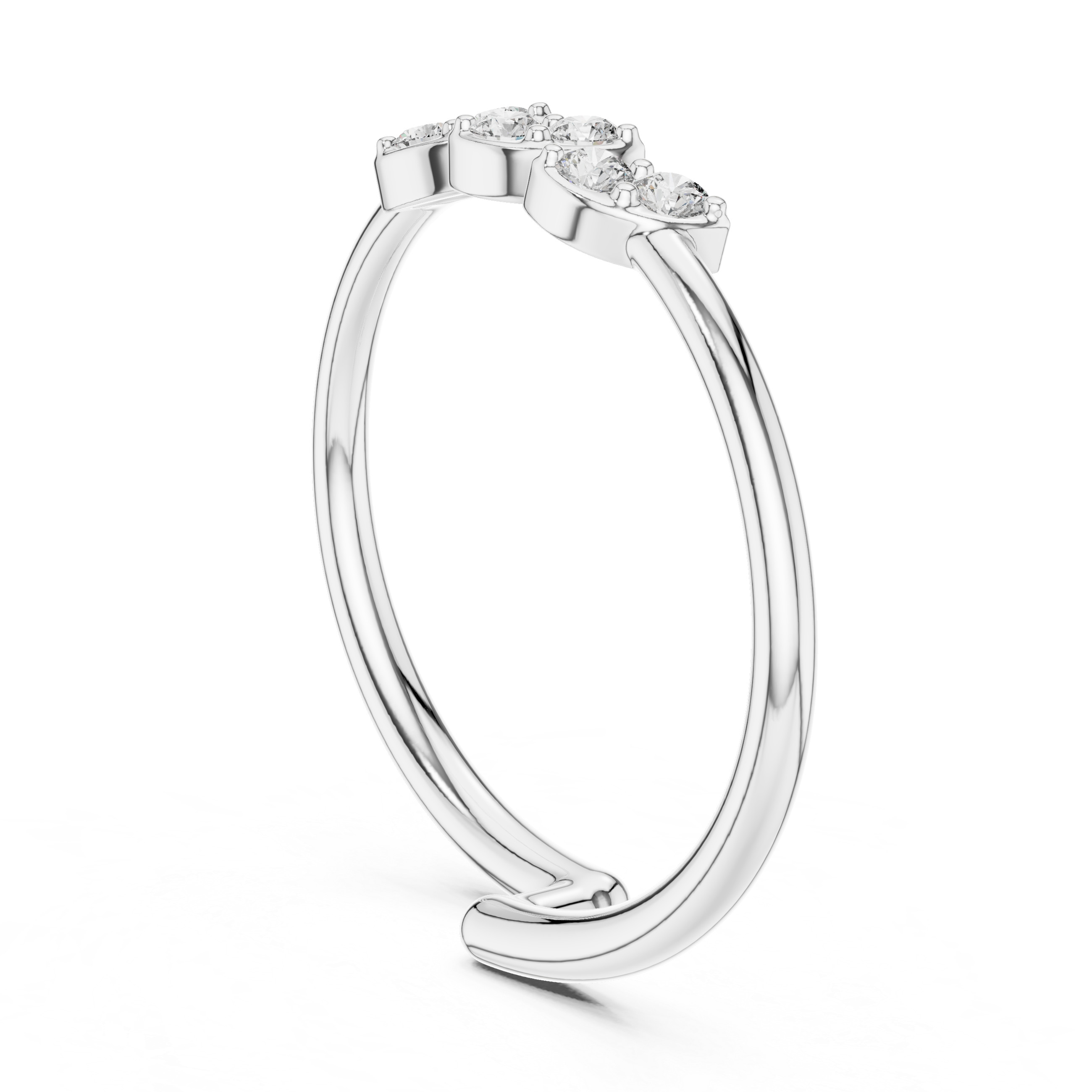 Trio cluster chevron band ring with open ended slim wire shank