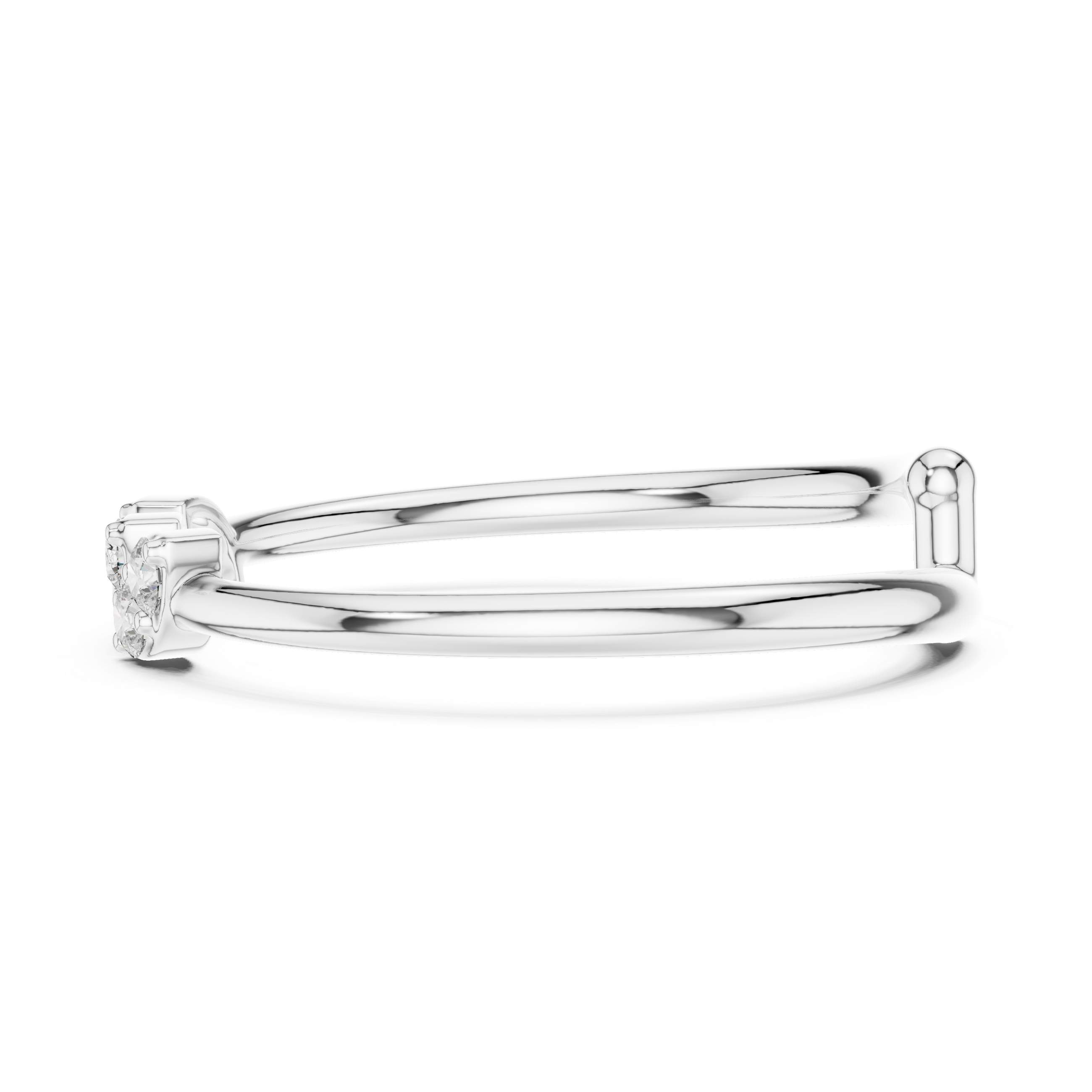 Trio cluster chevron band ring with open ended slim wire shank