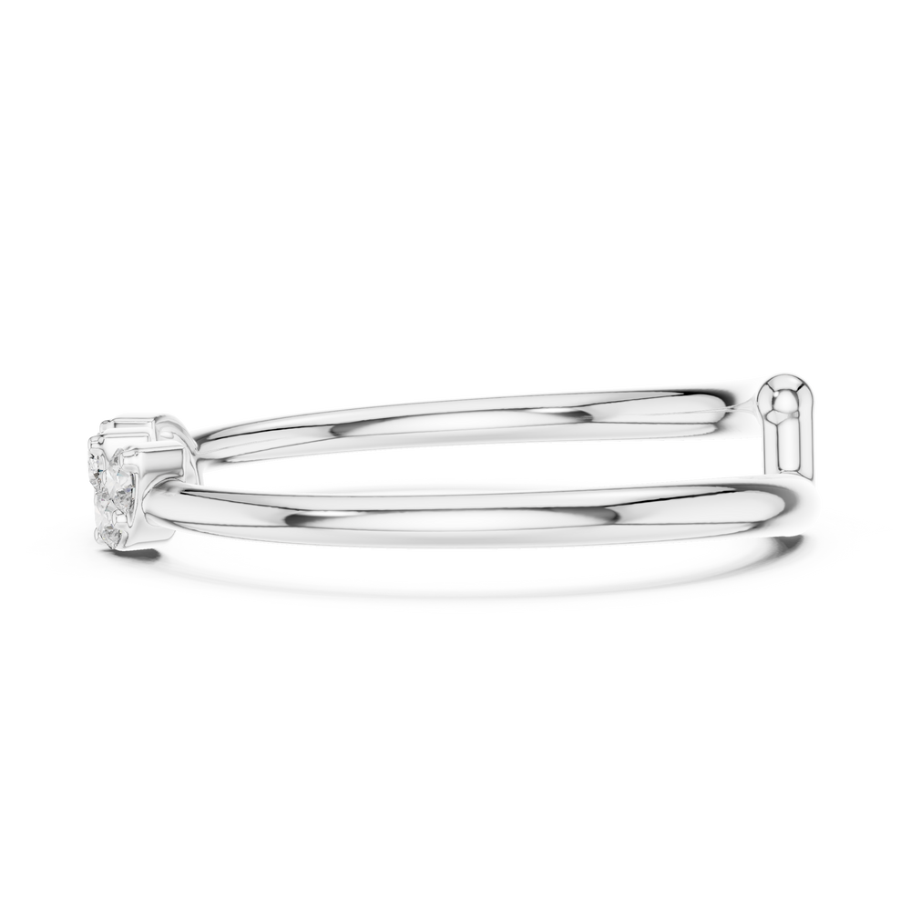Trio cluster chevron band ring with open ended slim wire shank