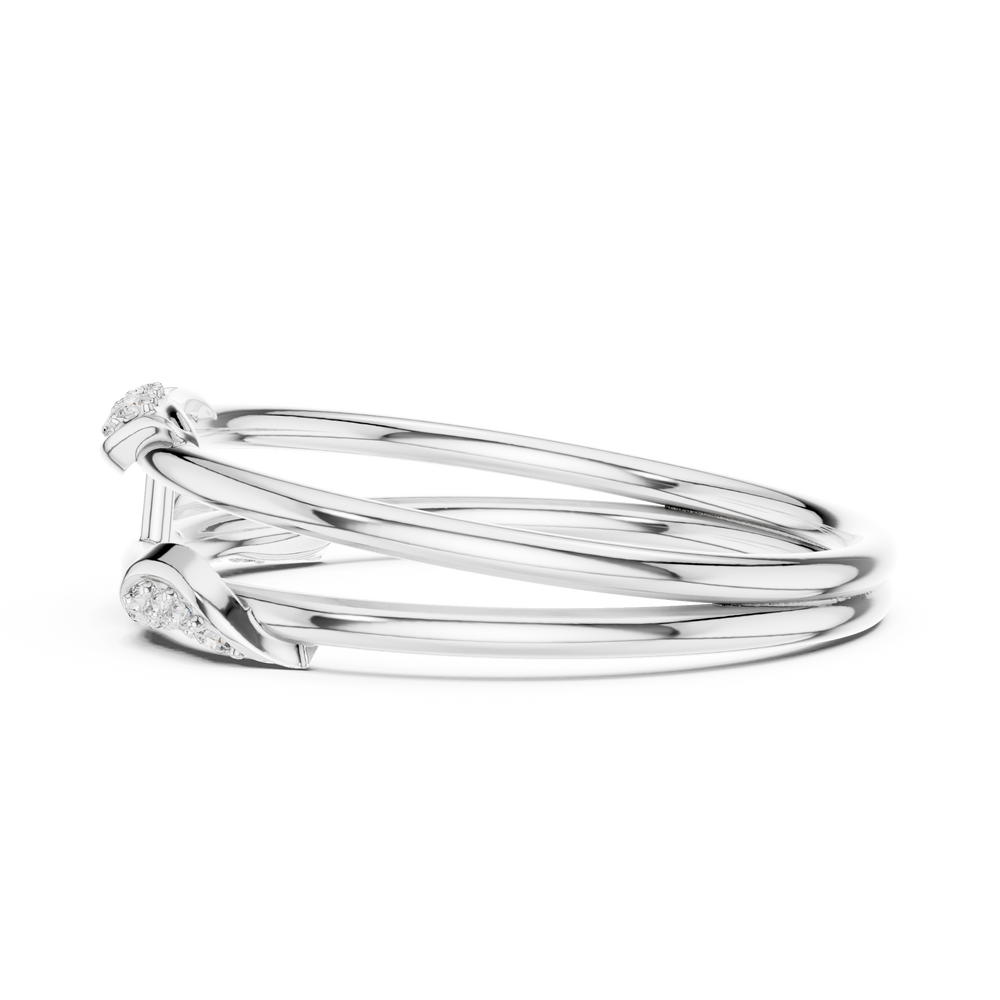 Triple band leaf design diamond ring with pave setting and bar connector