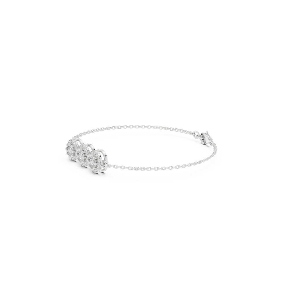 Triple floral cluster chain bracelet with sparkling round stone centre detailing