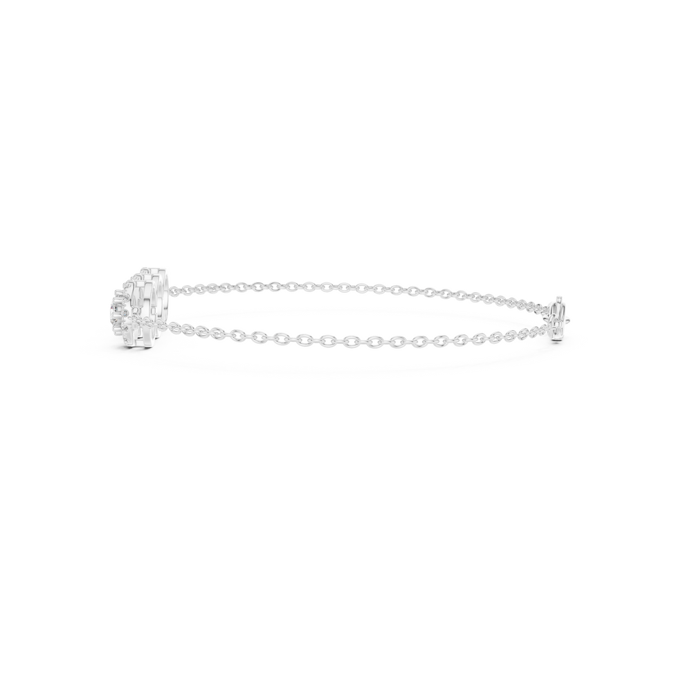 Triple floral cluster chain bracelet with sparkling round stone centre detailing