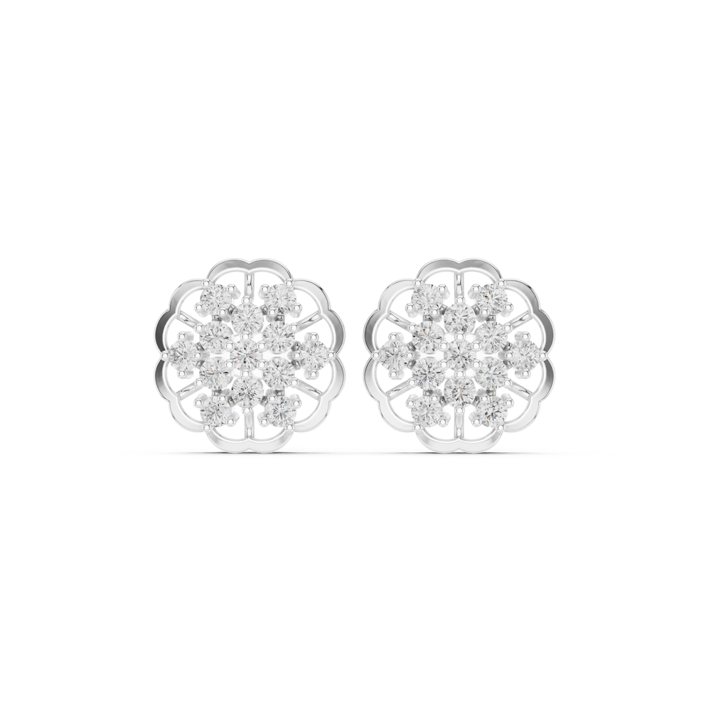 Triple floral cluster stud earrings with open lattice and sparkling stone detailing