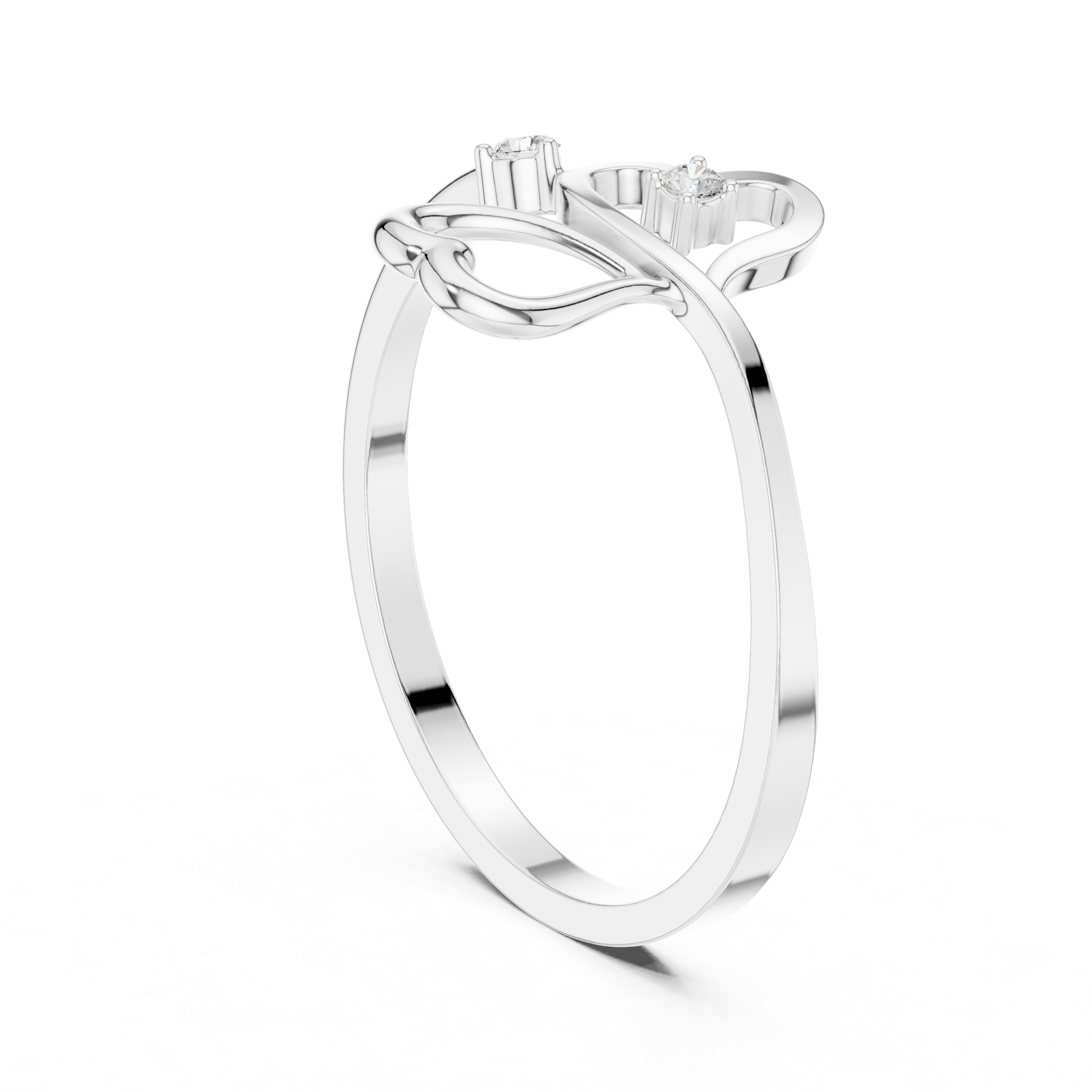 Triple heart open bypass ring with interlinked outline hearts and solitaire accents