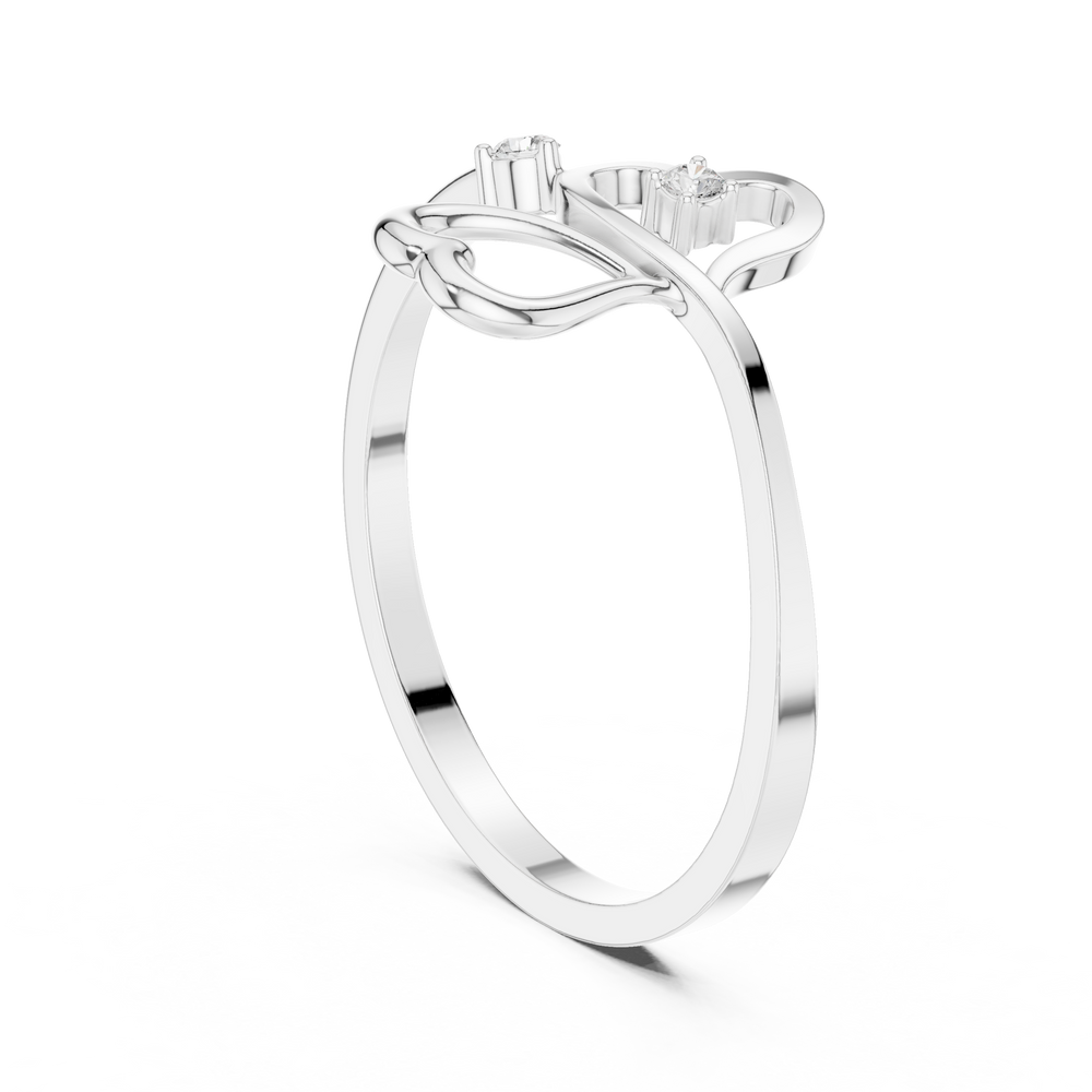 Triple heart open bypass ring with interlinked outline hearts and solitaire accents