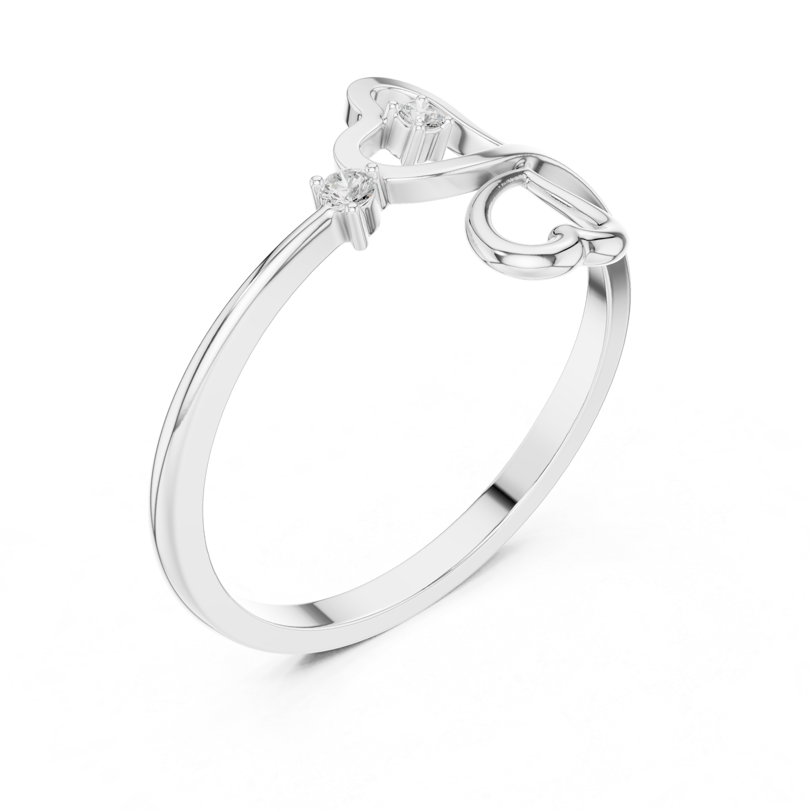 Triple heart open bypass ring with interlinked outline hearts and solitaire accents