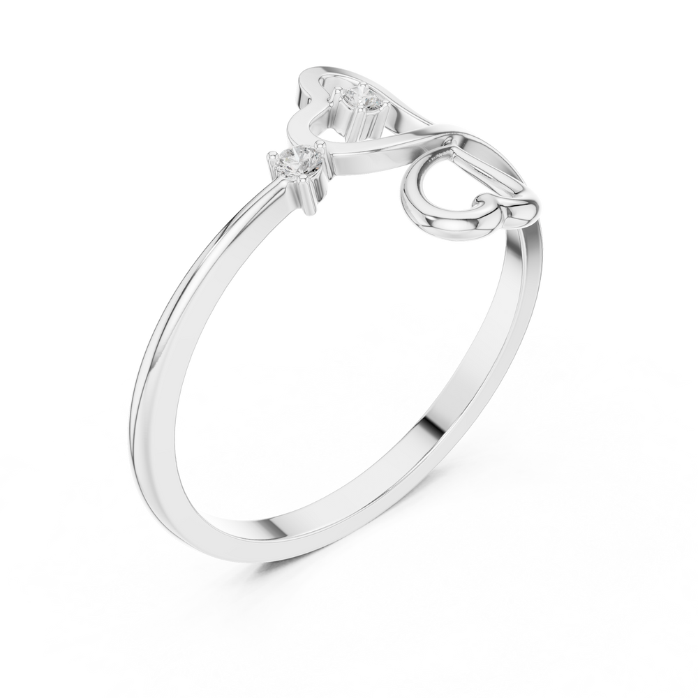Triple heart open bypass ring with interlinked outline hearts and solitaire accents