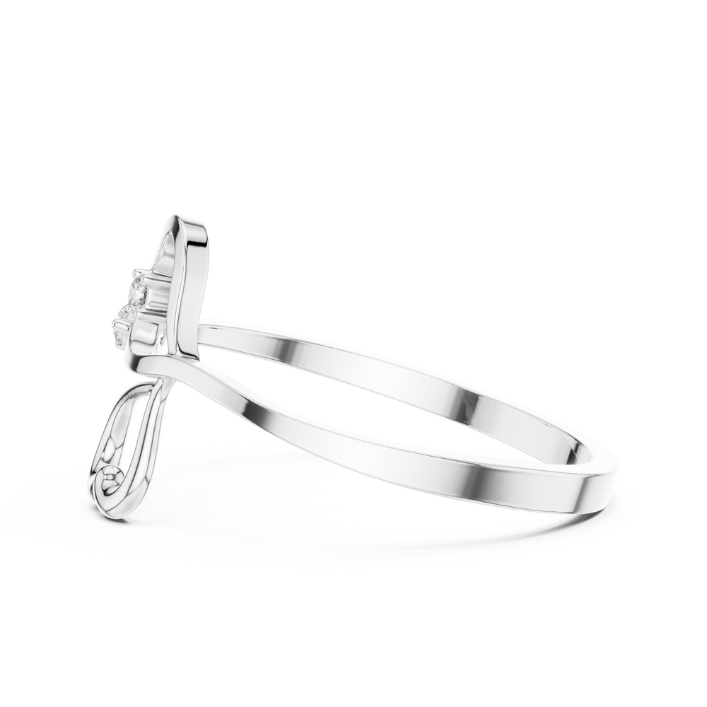 Triple heart open bypass ring with interlinked outline hearts and solitaire accents