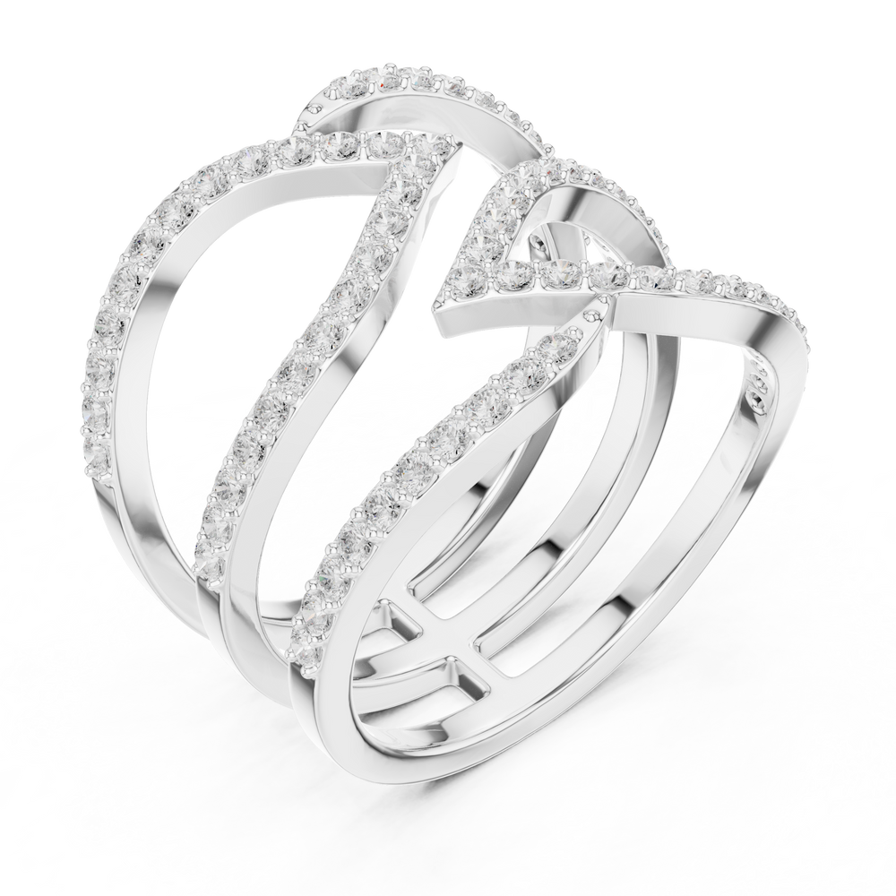 Triple wave intertwined full pave diamond cocktail ring with open design