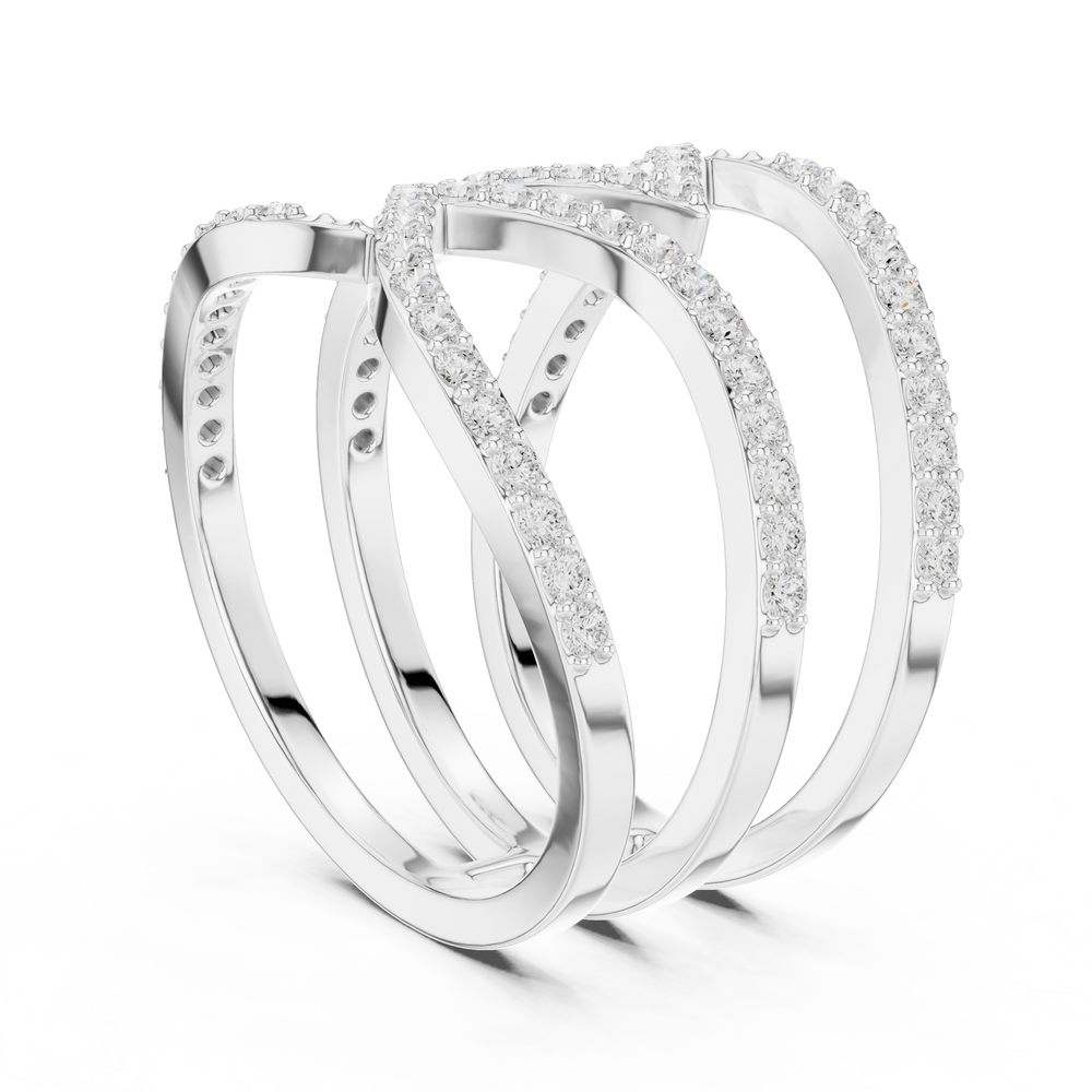 Triple wave intertwined full pave diamond cocktail ring with open design