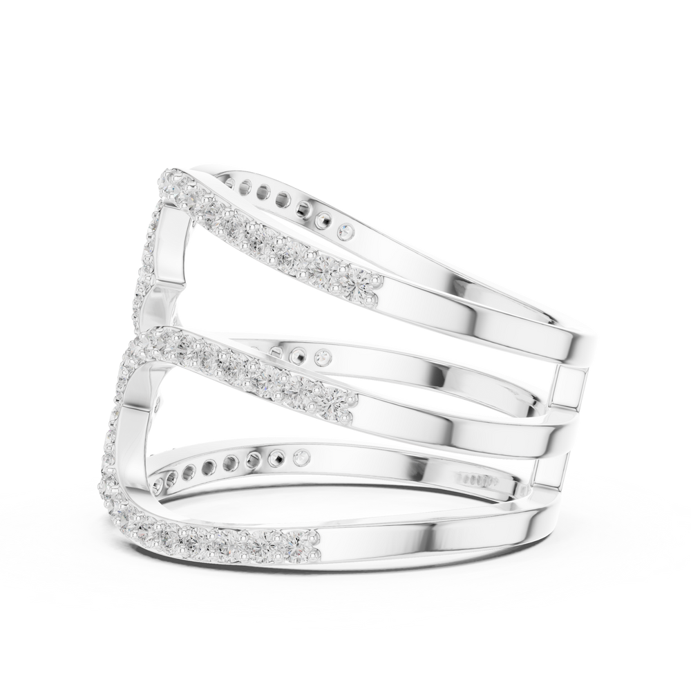 Triple wave intertwined full pave diamond cocktail ring with open design
