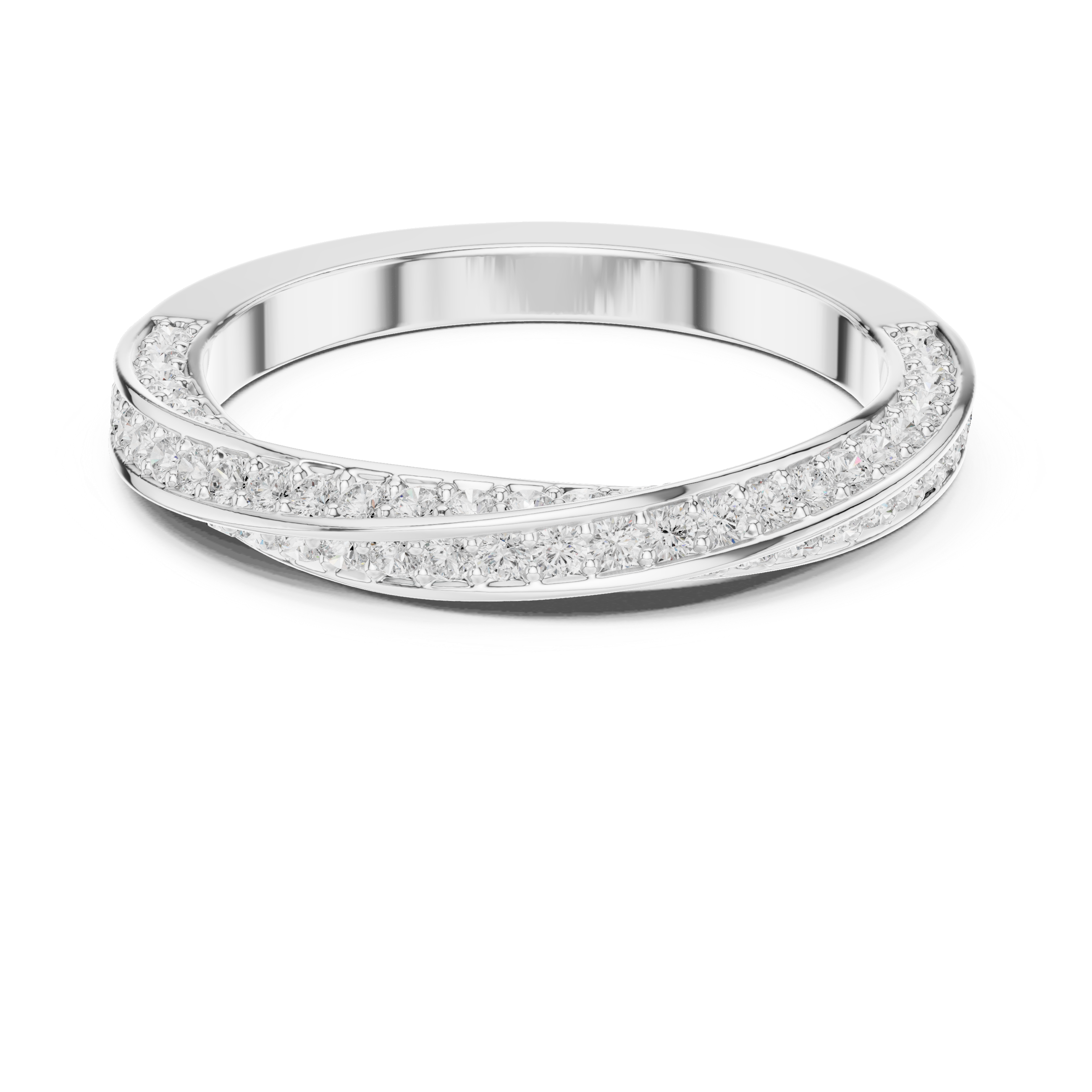 Twisted crossover full eternity diamond band ring