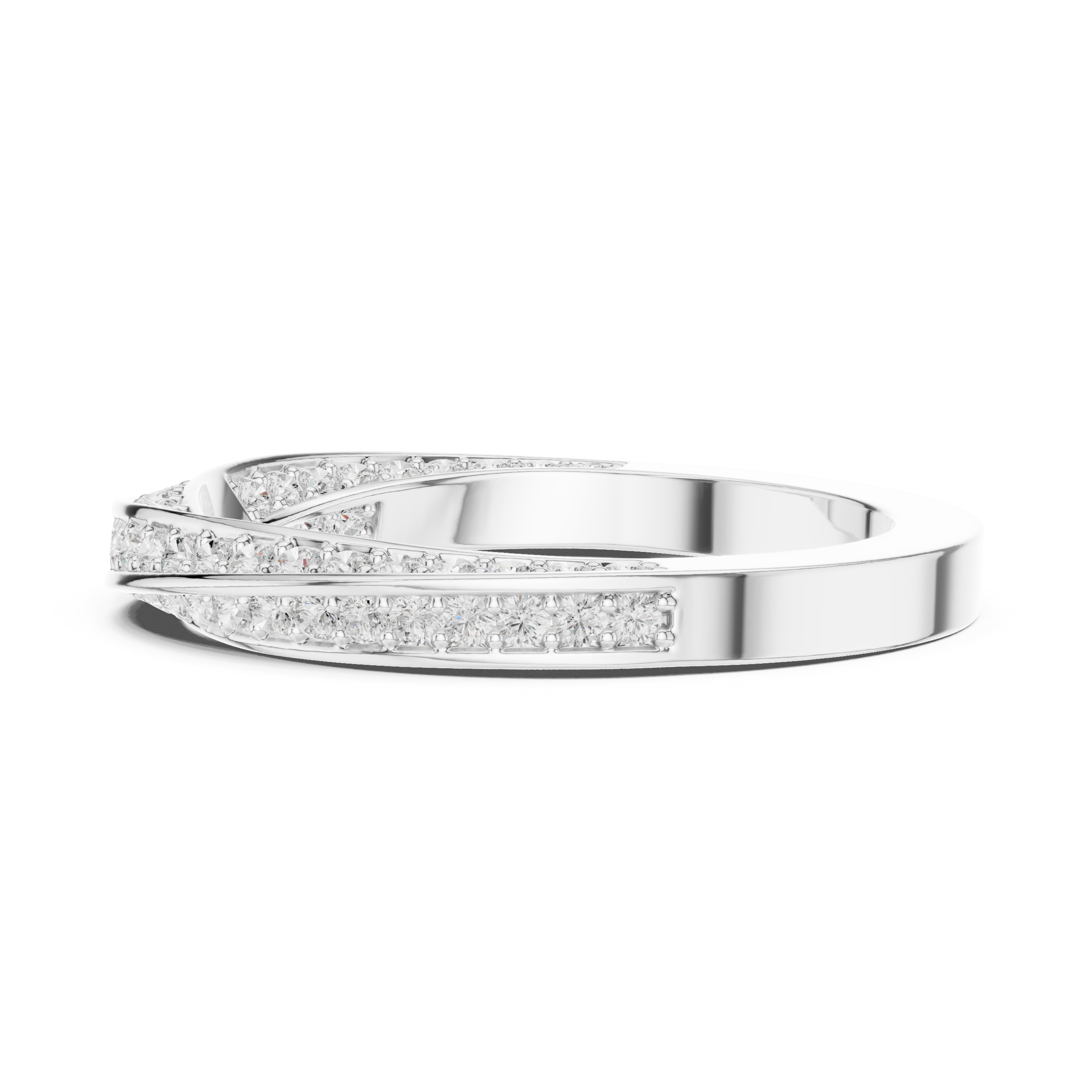 Twisted crossover full eternity diamond band ring