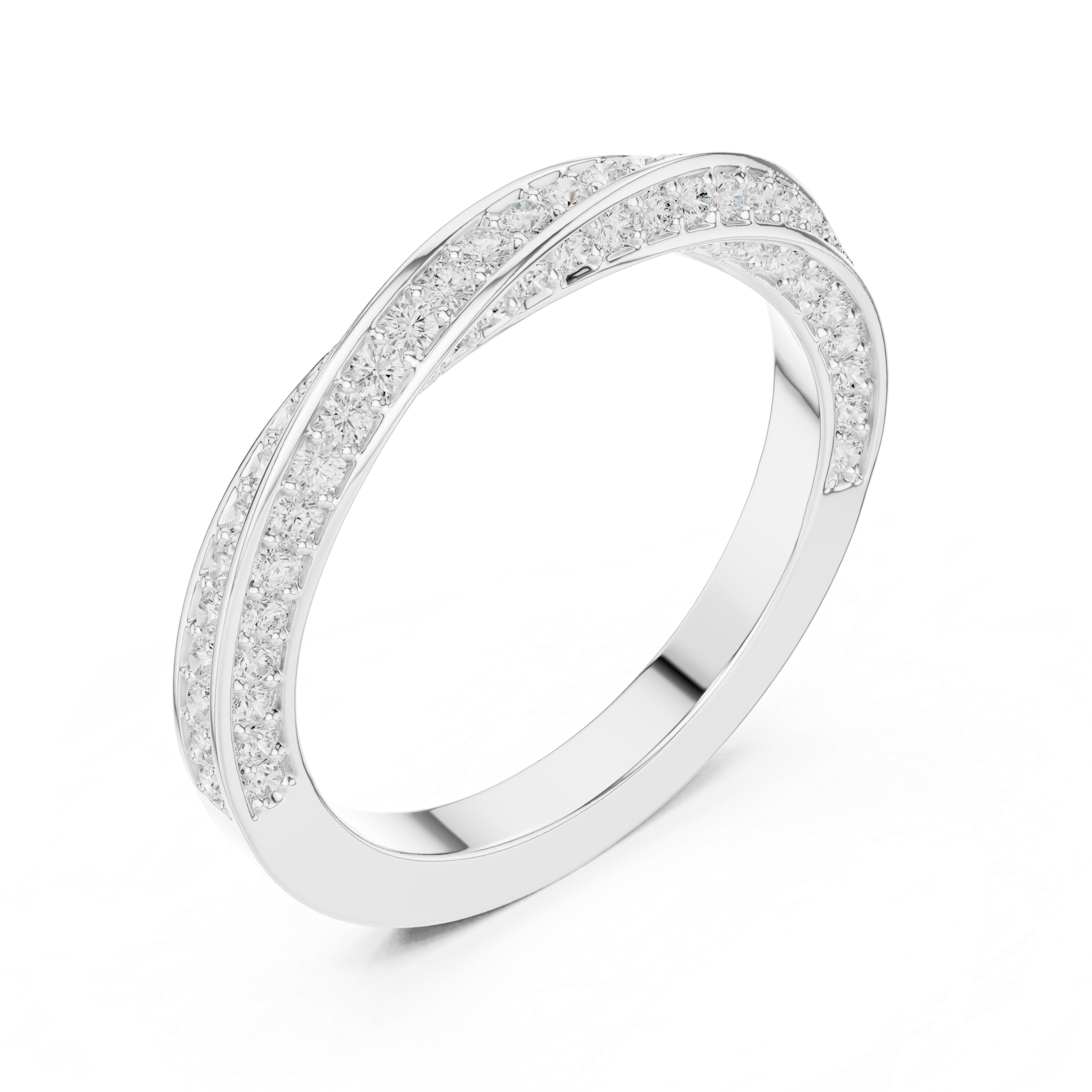 Twisted crossover full eternity diamond band ring
