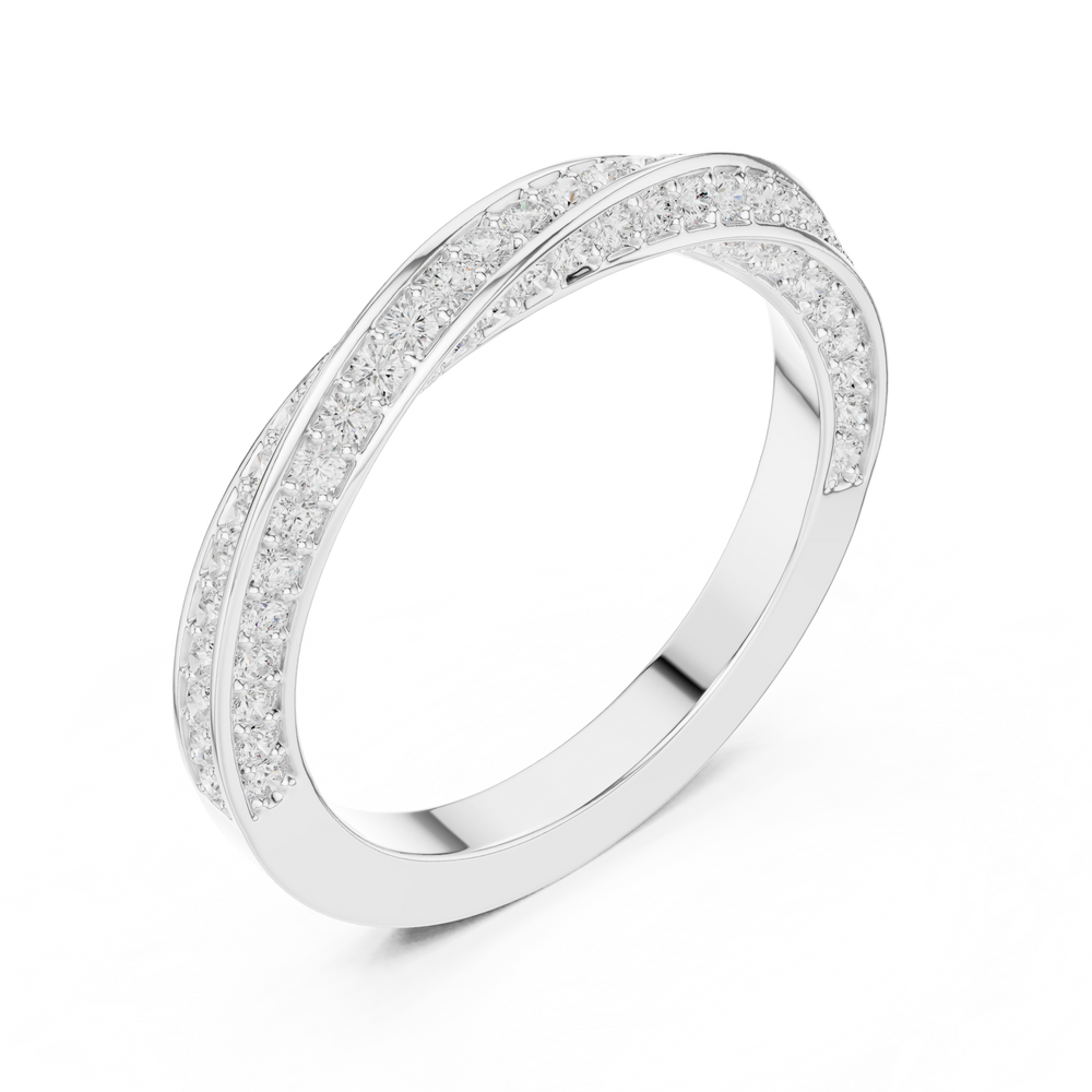 Twisted crossover full eternity diamond band ring