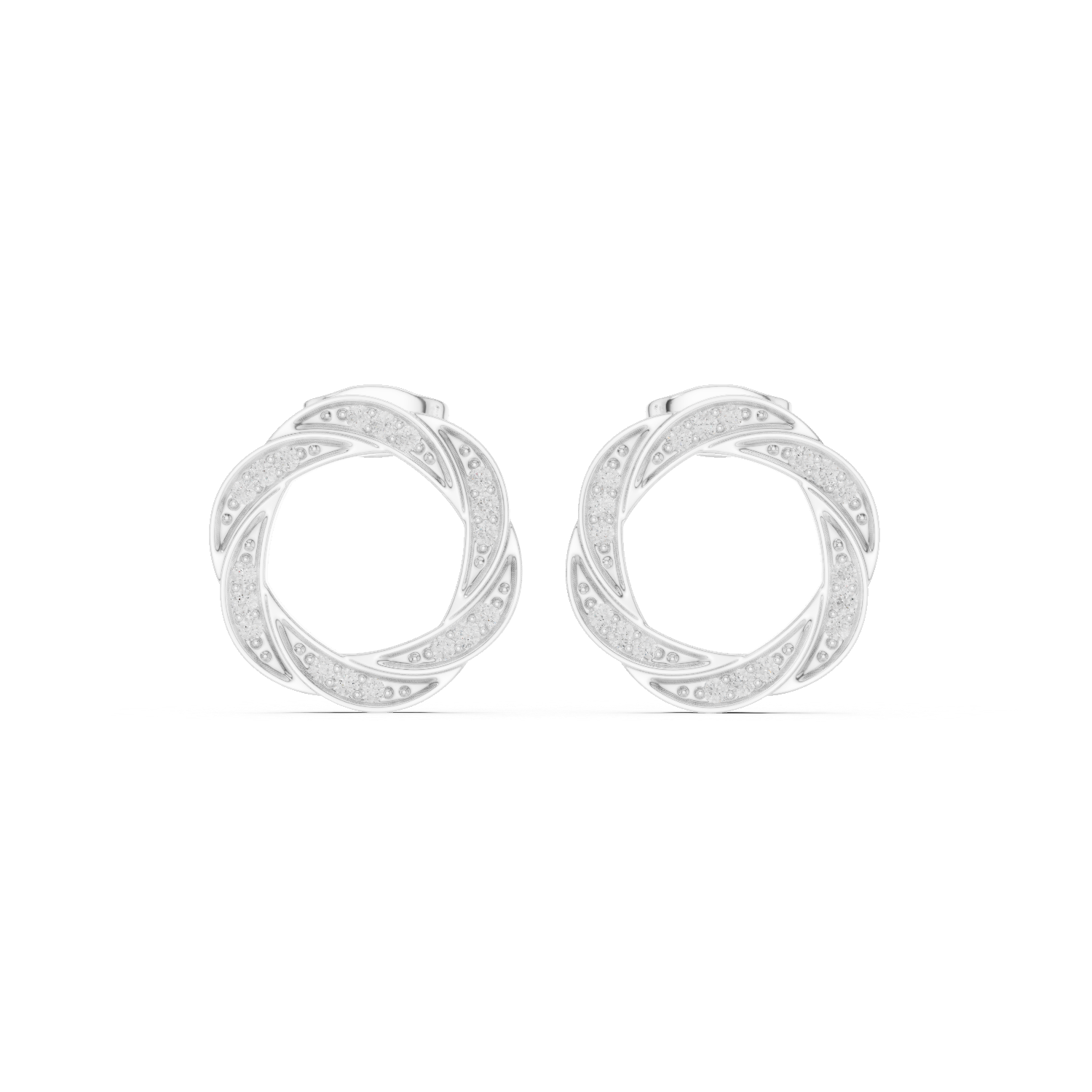 Twisted hoop pave diamond earrings with intertwined design and push back setting