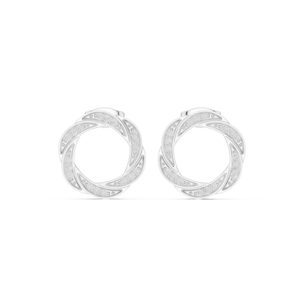 Twisted hoop pave diamond earrings with intertwined design and push back setting
