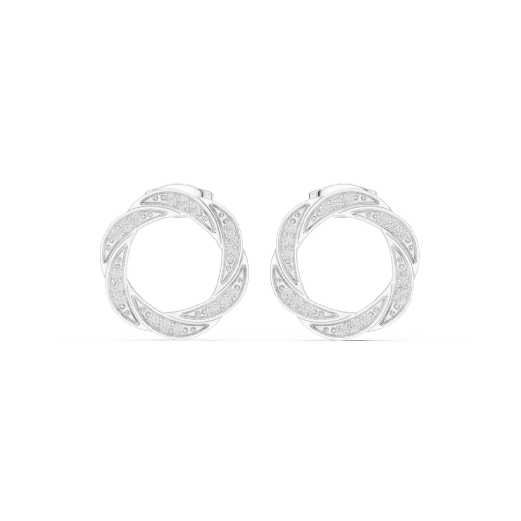 Twisted hoop pave diamond earrings with intertwined design and push back setting