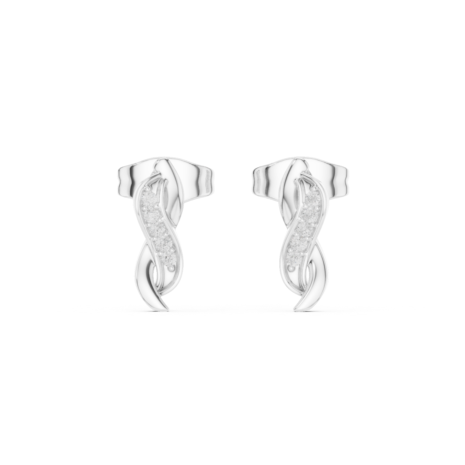 Twisted infinity pave diamond stud earrings with delicate design and push back setting