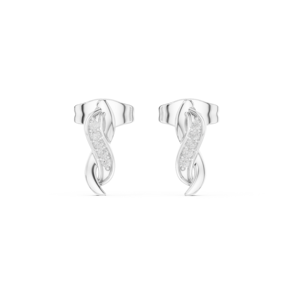 Twisted infinity pave diamond stud earrings with delicate design and push back setting