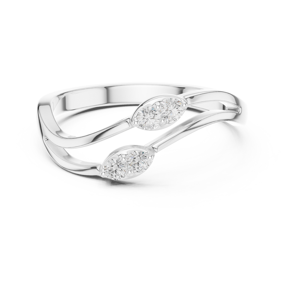 Two stone bypass ring with split shank and round stone detailing