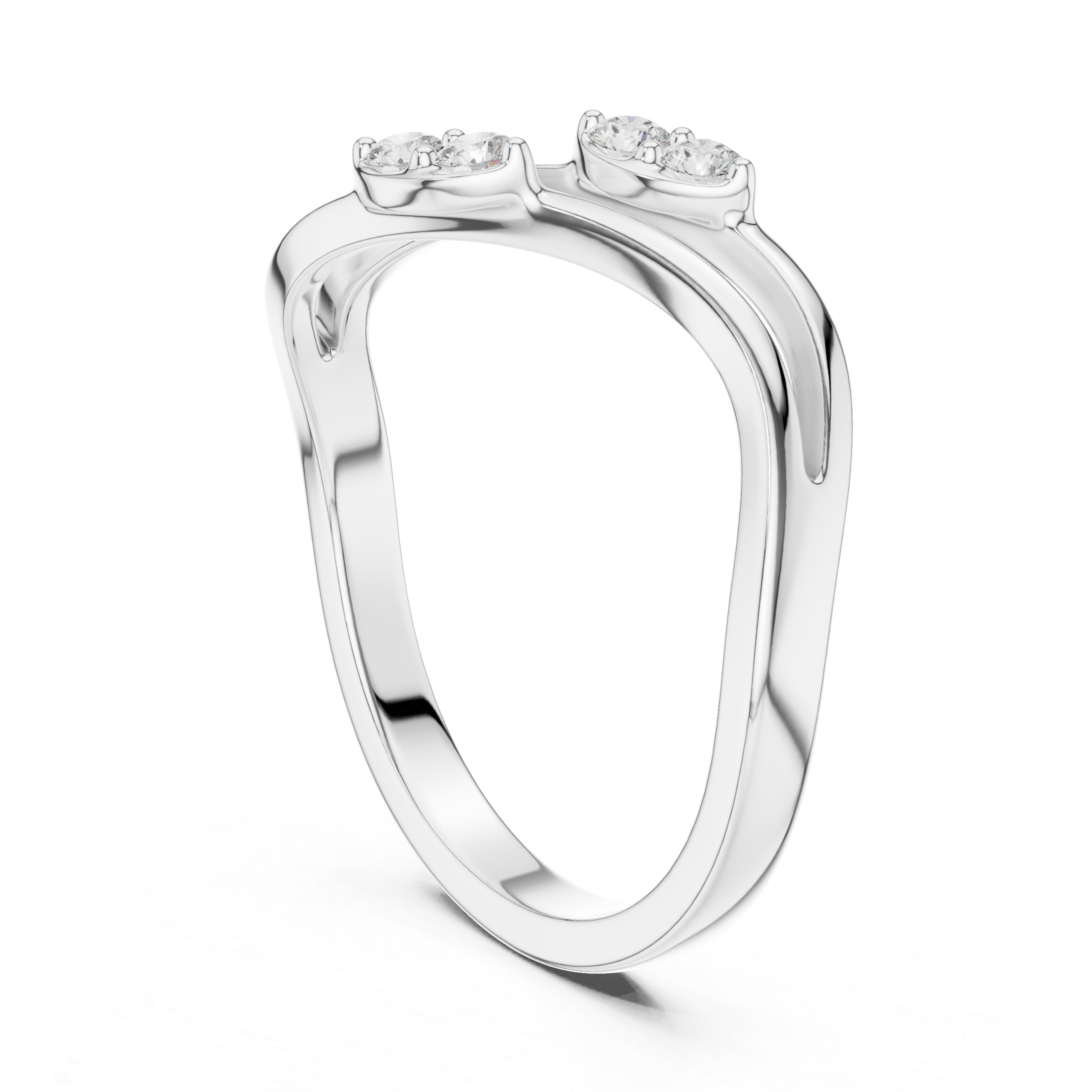 Two stone bypass ring with split shank and round stone detailing