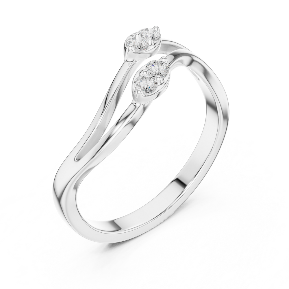 Two stone bypass ring with split shank and round stone detailing
