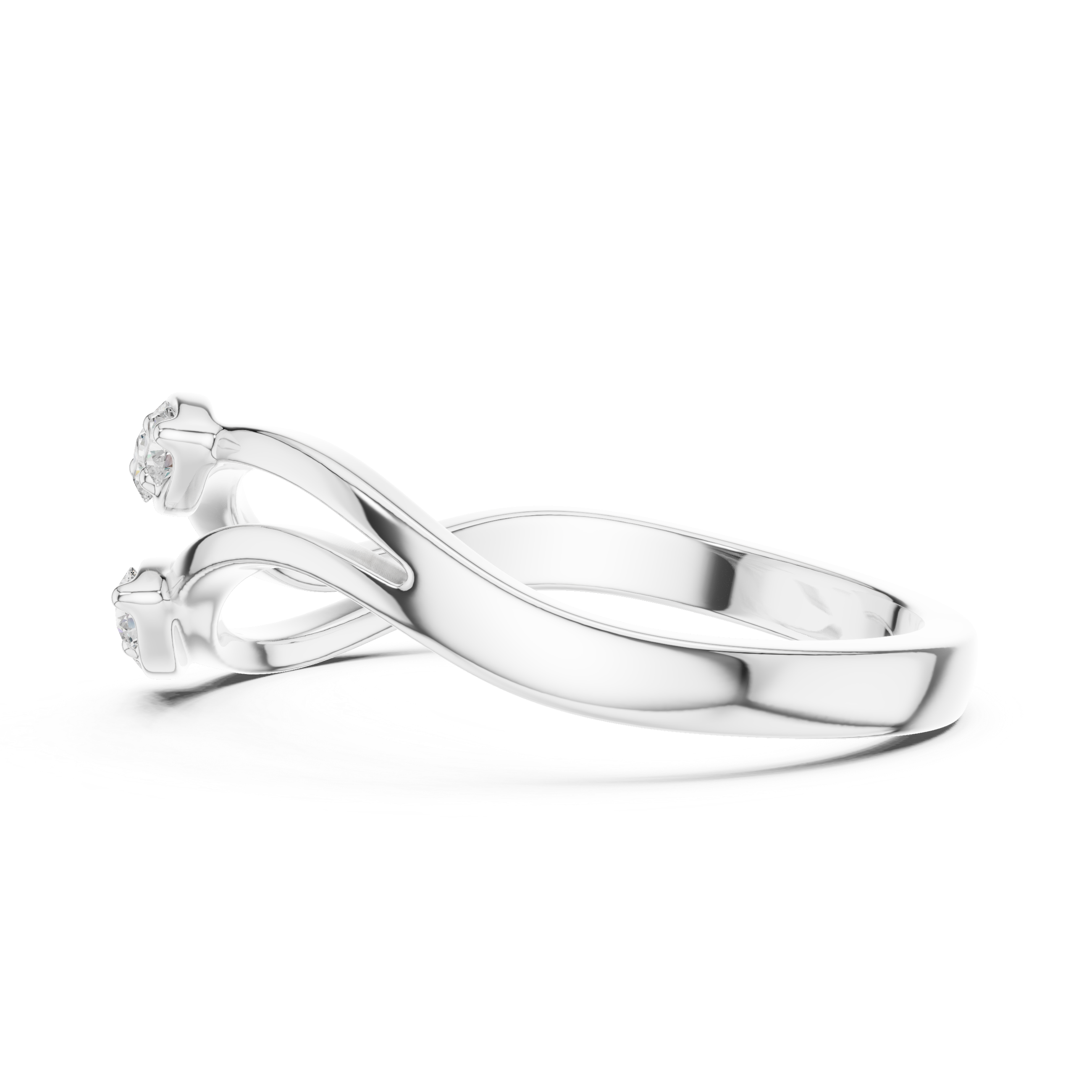 Two stone bypass ring with split shank and round stone detailing