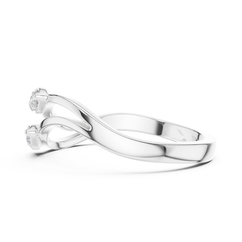 Two stone bypass ring with split shank and round stone detailing