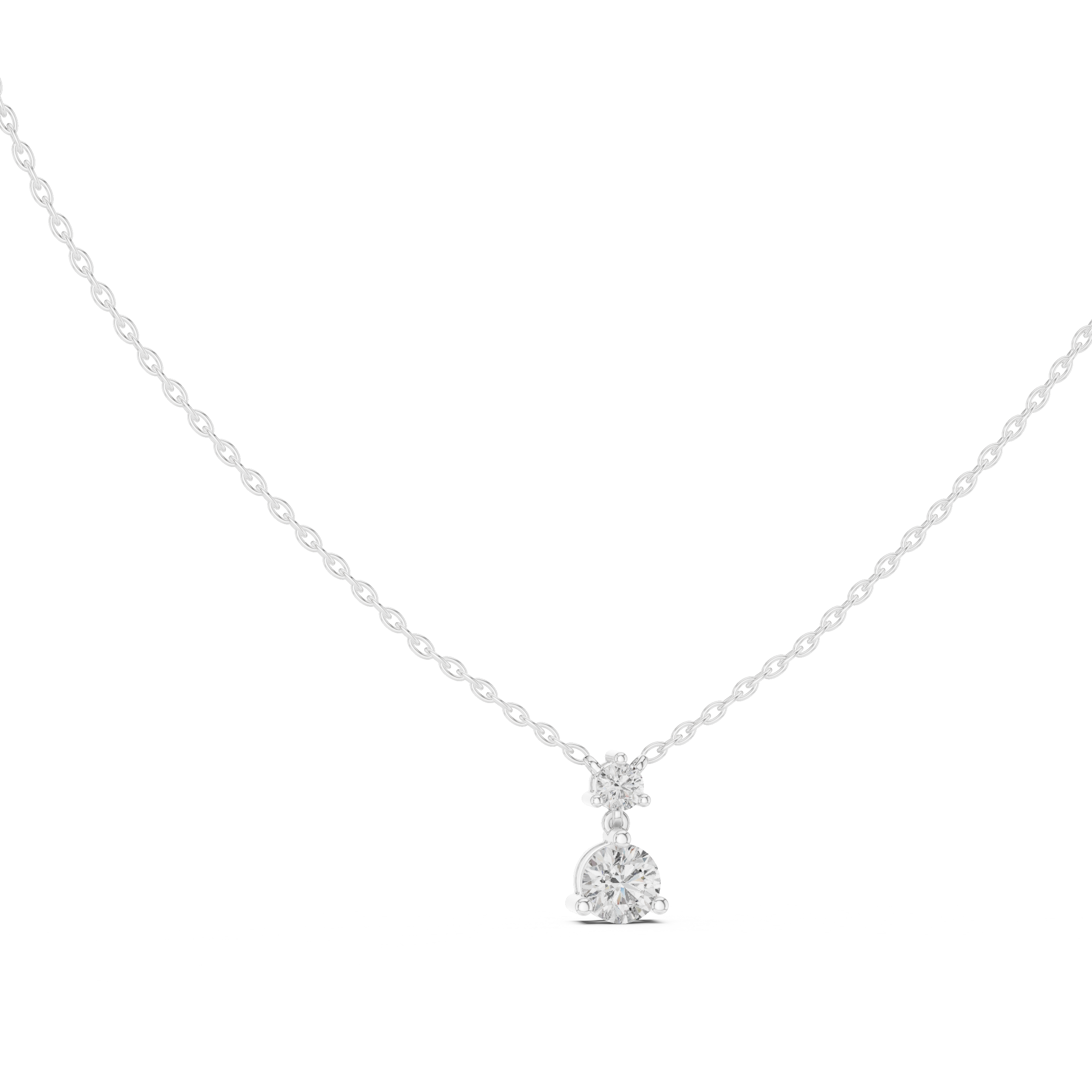 Two stone round brilliant solitaire diamond pendant necklace with prong setting