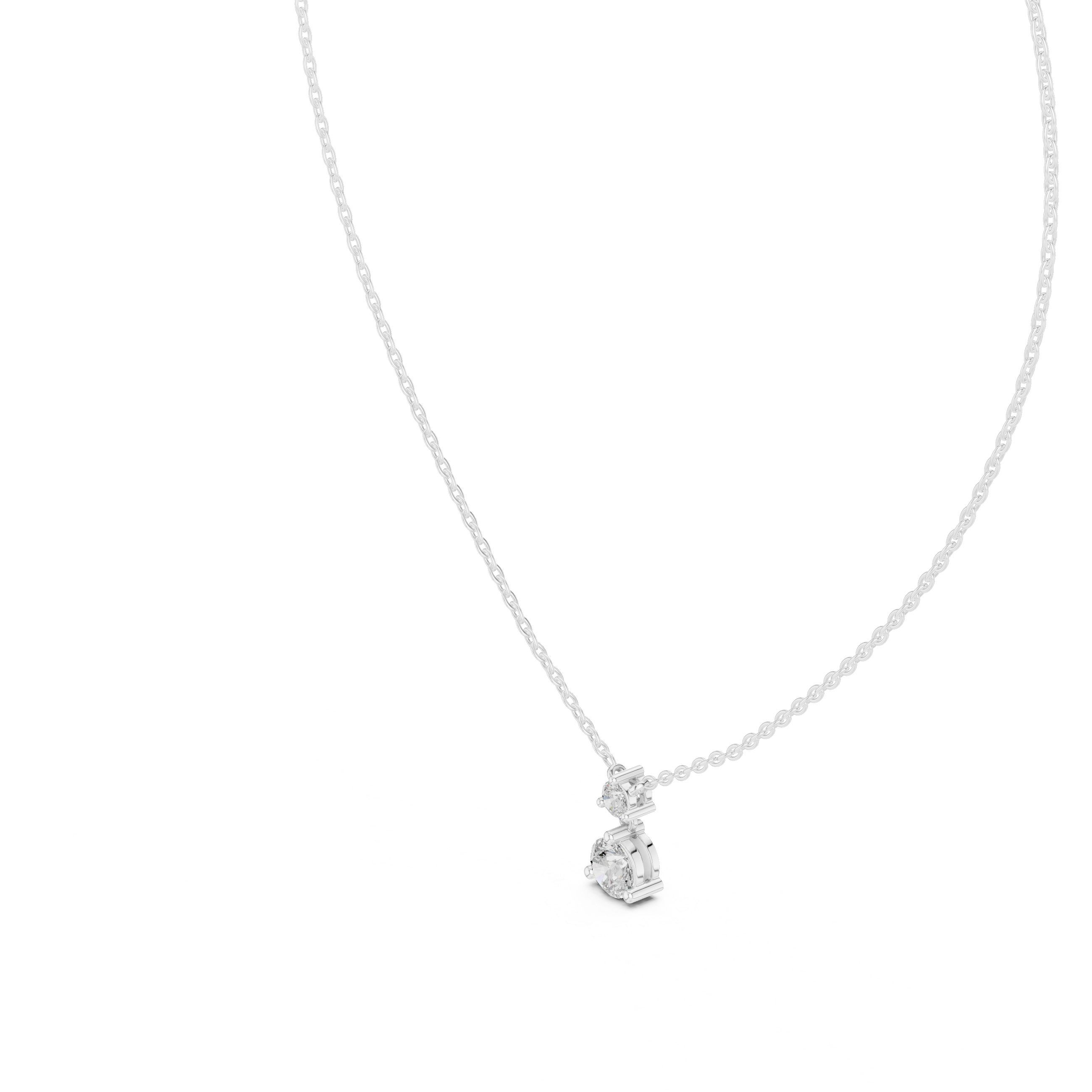 Two stone round brilliant solitaire diamond pendant necklace with prong setting