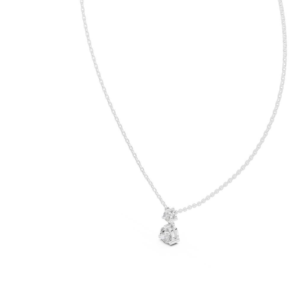 Two stone round brilliant solitaire diamond pendant necklace with prong setting